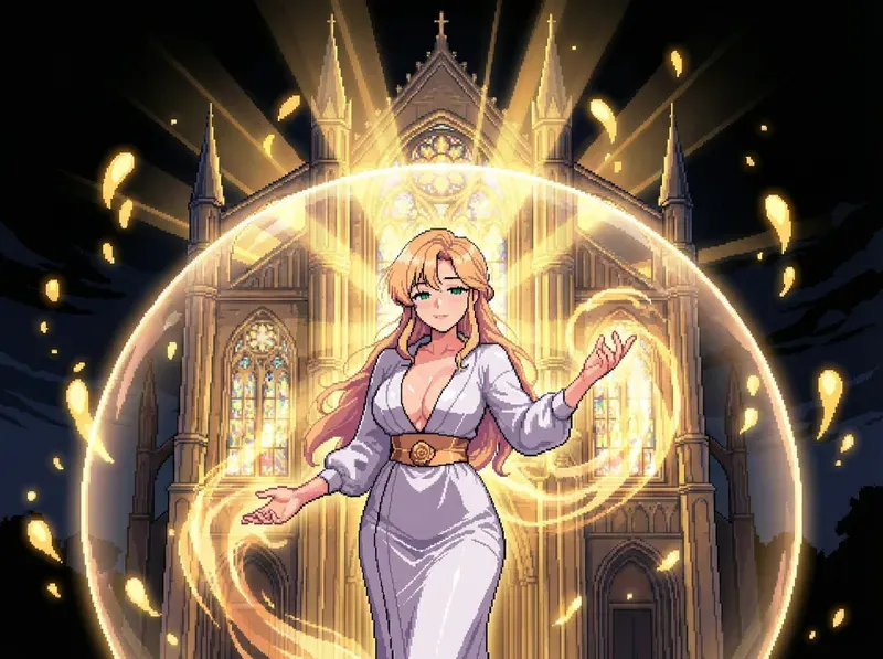 Divine Grace — the Holy engine card, standing in a golden barrier dome