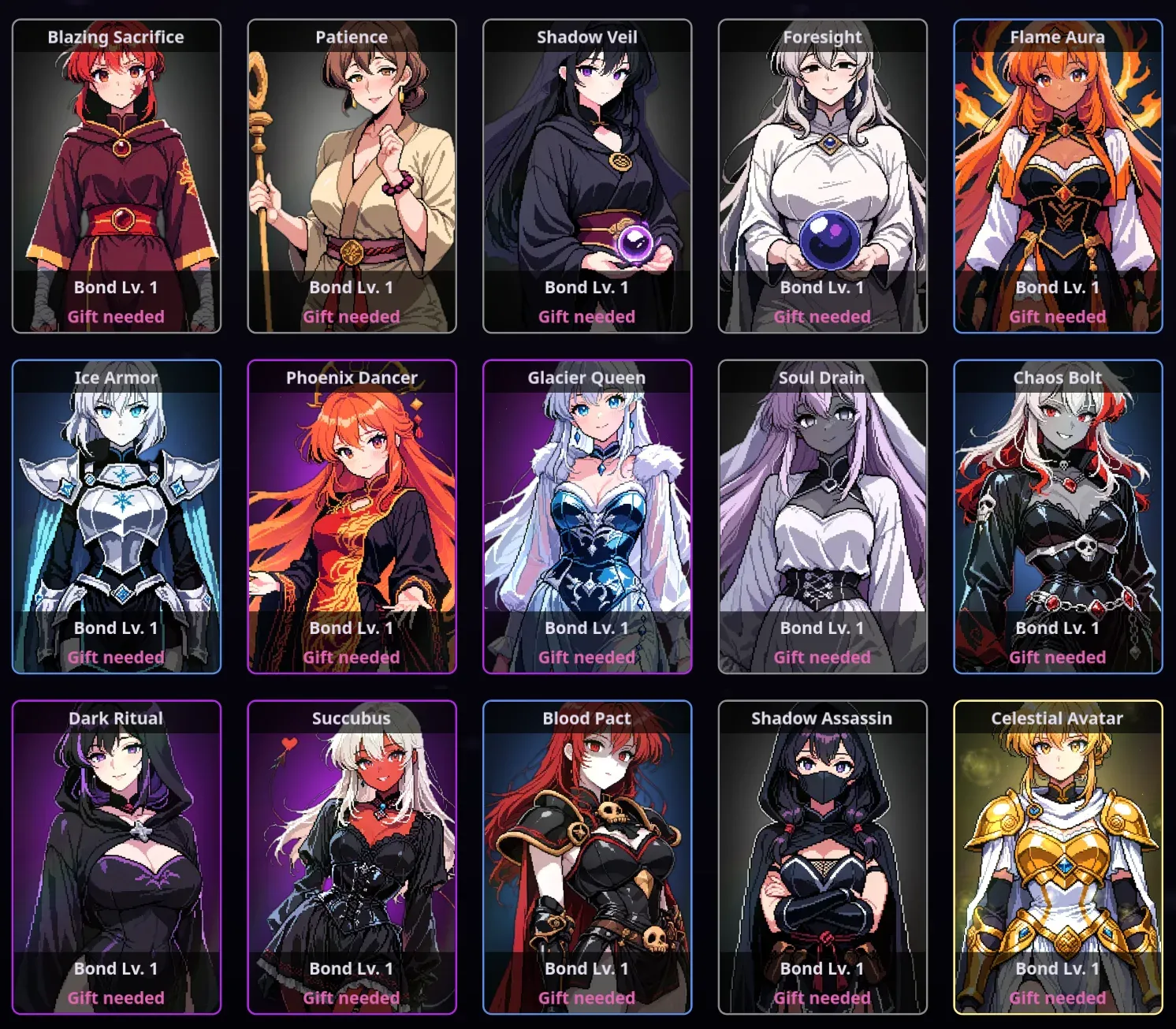 Soul Strip level up — waifu card evolving with personality dialogue