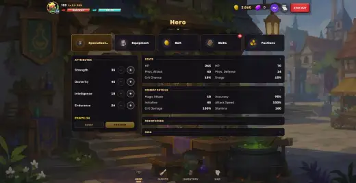 Hero and stats