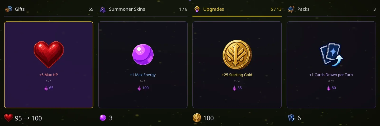 Soul Shop: four permanent upgrades