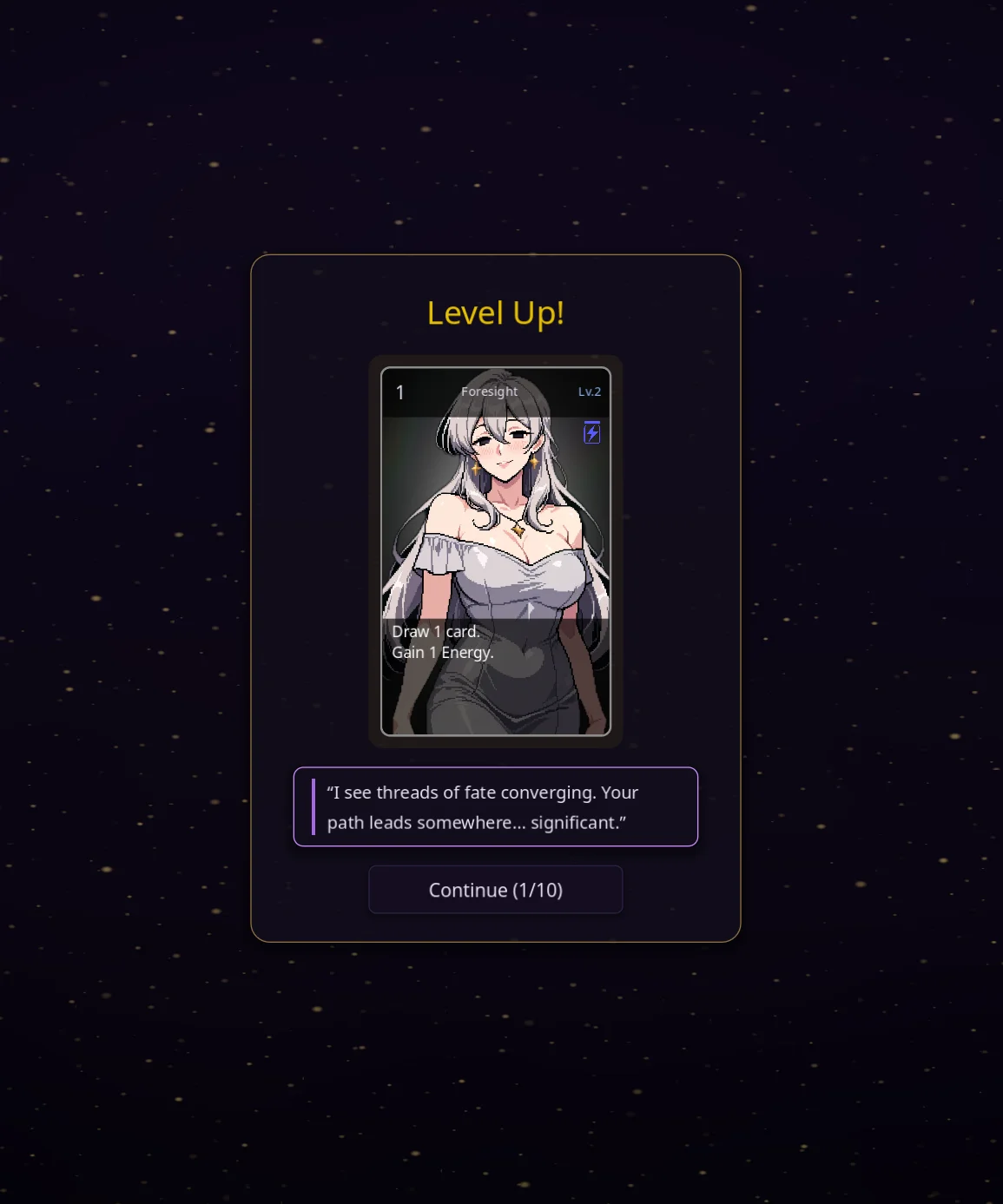 Soul Strip level up — waifu card evolving with personality dialogue